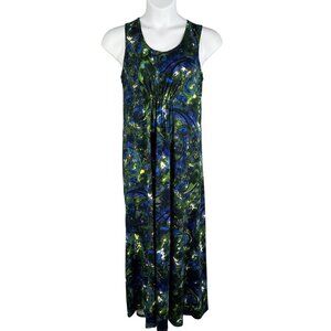 Bella Flore Womens L Sleeveless Maxi Dress Psychedelic Print Empire Waist Artsy